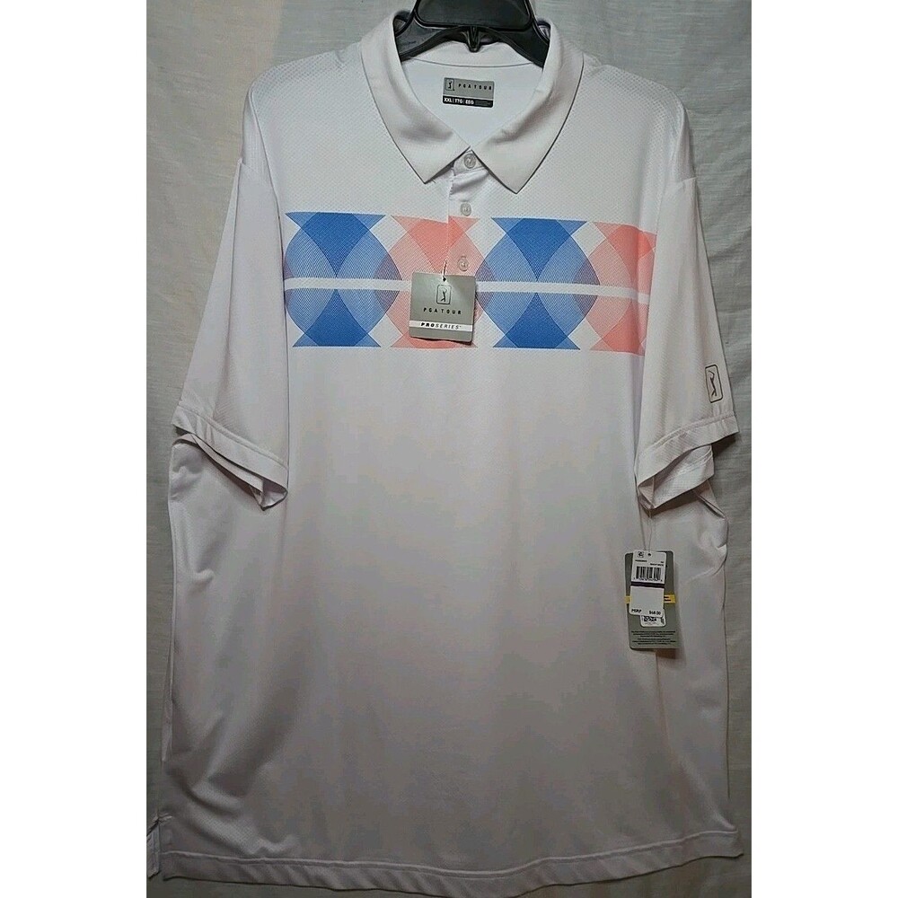 PGA TOUR Pro Series White Blue Band Performance Short Sleeve Polo Shirt NWT XXL